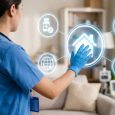Healthcare Professional Interacting With A Holographic Interface Displaying Medical Icons And A Home Symbol, Symbolizing Digital Health And Telehealth Services