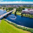 Panoramic View Over City Jelgava, Lielupe River And ''Latvia University Of Agriculture'' During Sunny Summer Day.