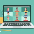 People Connecting Together, Learning Or Meeting Online With Teleconference, Video Conference Remote Working On Laptop Computer, Work From Home And Anywhere, New Normal Concept, Vector Illustration