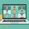 People Connecting Together, Learning Or Meeting Online With Teleconference, Video Conference Remote Working On Laptop Computer, Work From Home And Anywhere, New Normal Concept, Vector Illustration