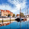 The harbor with sailboats in historic city Greifswald, Germany