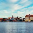 NYKOBING FALSTER, DENMARK - JUNE 25, 2022: The city lies on Falster, connected by the 295-meter-long Frederick IX Bridge