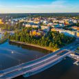 Sunset panorama view of Finnish town Vaasa.