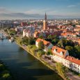 Summer scenery of Elblag city in the light of the setting sun. Poland