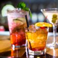 Colorful cocktails on the bar table in restaurant.