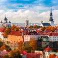 Toompea hill with tower Pikk Hermann, Cathedral Church of Saint Mary Toomkirik and Russian Orthodox Alexander Nevsky Cathedral, view from the tower of St. Olaf church, Tallinn, Estonia